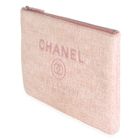 Pink Woven Straw Raffia Tweed Deauville Pouch