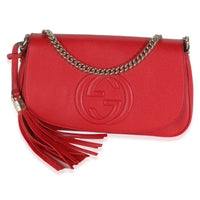 Red Pebbled Calfskin Medium Soho Crossbody Flap Bag