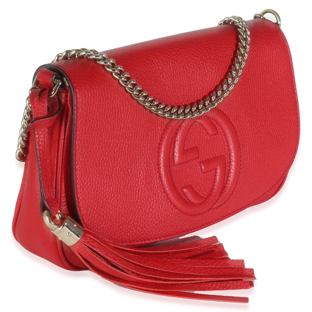 Red Pebbled Calfskin Medium Soho Crossbody Flap Bag