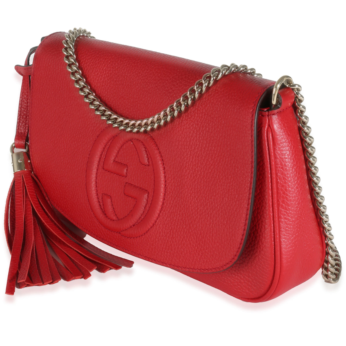 Red Pebbled Calfskin Medium Soho Crossbody Flap Bag