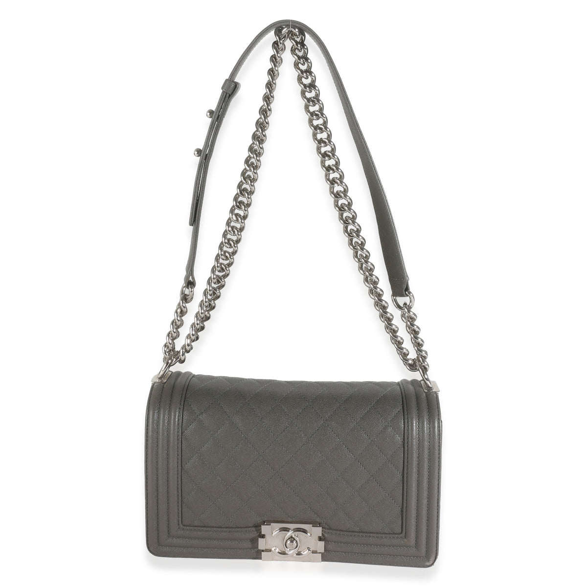 Grey Quilted Caviar Medium Boy Handbag