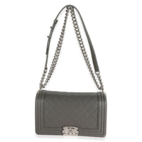 Grey Quilted Caviar Medium Boy Handbag