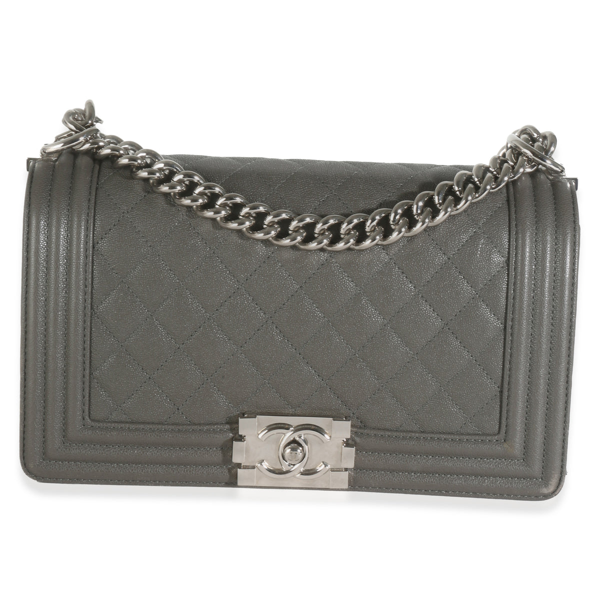 Grey Quilted Caviar Medium Boy Handbag