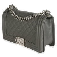 Grey Quilted Caviar Medium Boy Handbag