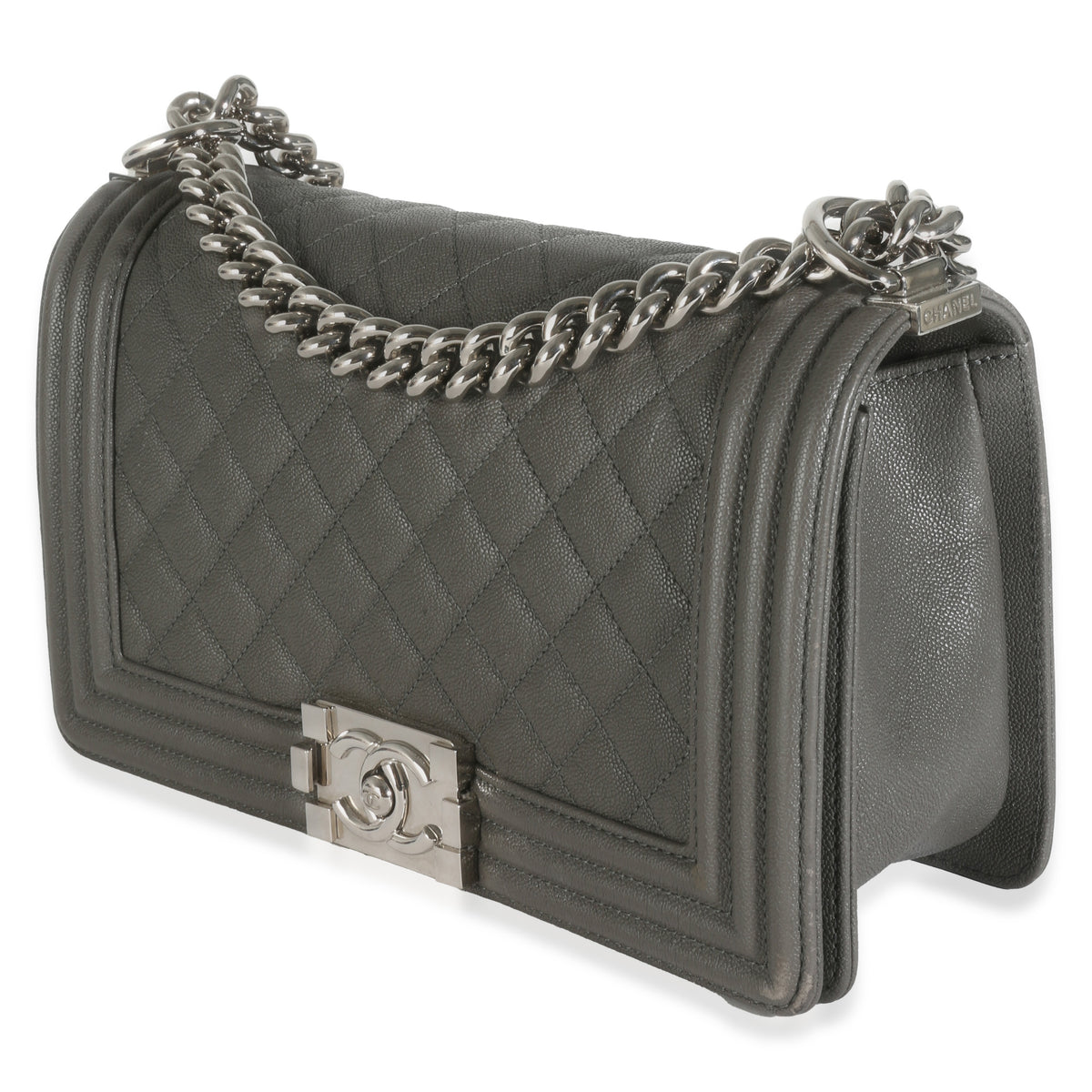 Grey Quilted Caviar Medium Boy Bag