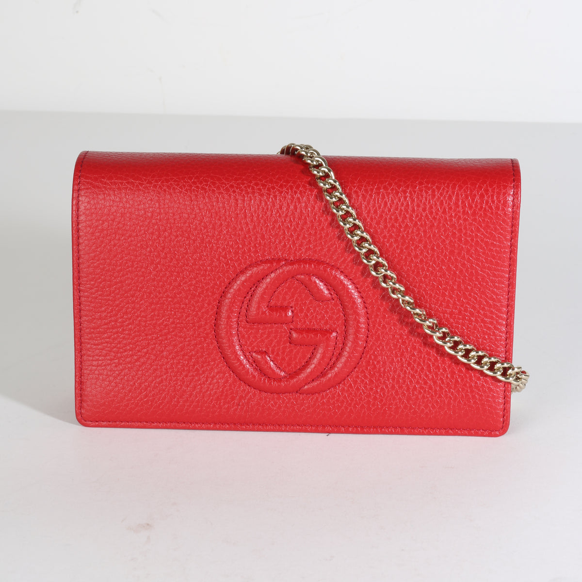 Red Pebbled Calfskin Soho Chain Wallet