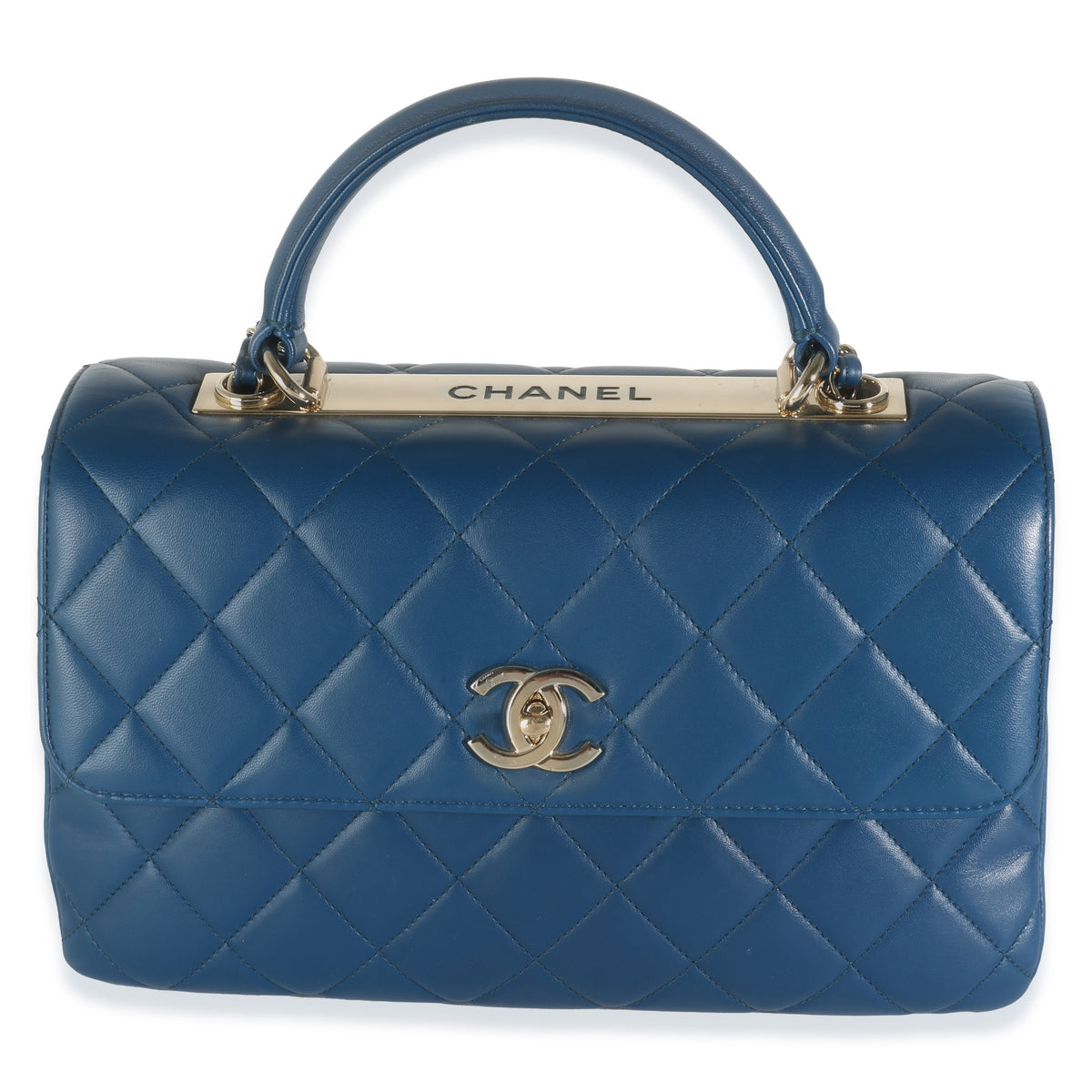 Chanel Navy Quilted Lambskin Medium Trendy Top Handle Bag Handbag fv