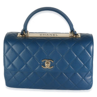 Chanel Navy Quilted Lambskin Medium Trendy Top Handle Bag Handbag fv