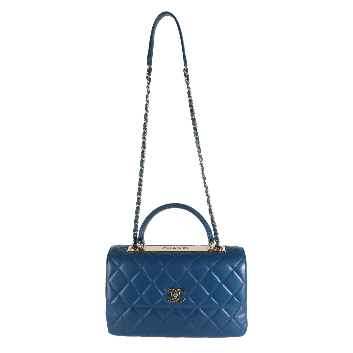 Navy Quilted Lambskin Medium Trendy Top Handle Bag