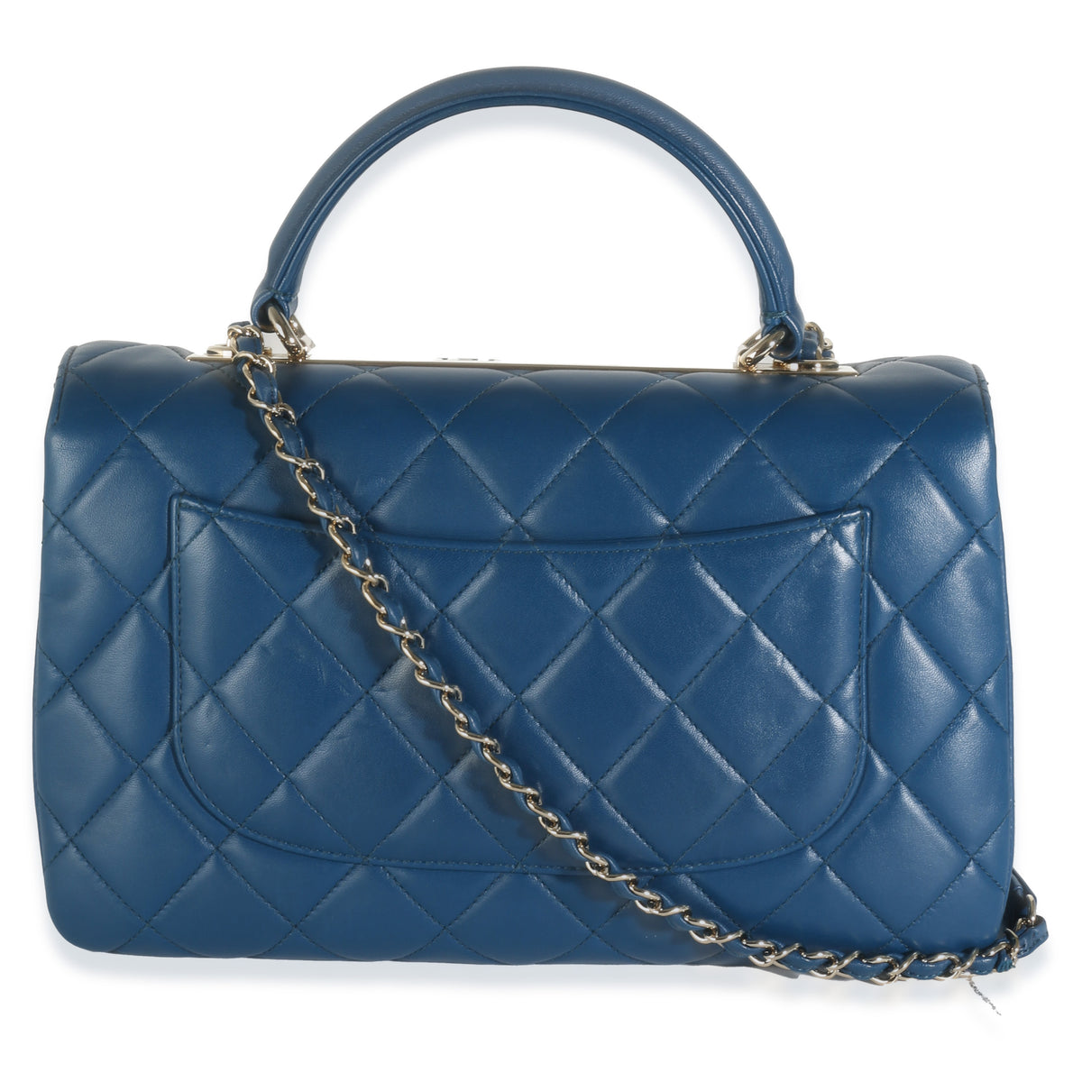 Navy Quilted Lambskin Medium Trendy Top Handle Bag