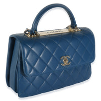 Navy Quilted Lambskin Medium Trendy Top Handle Bag