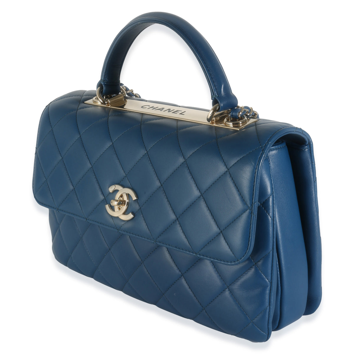 Navy Quilted Lambskin Medium Trendy Top Handle Bag