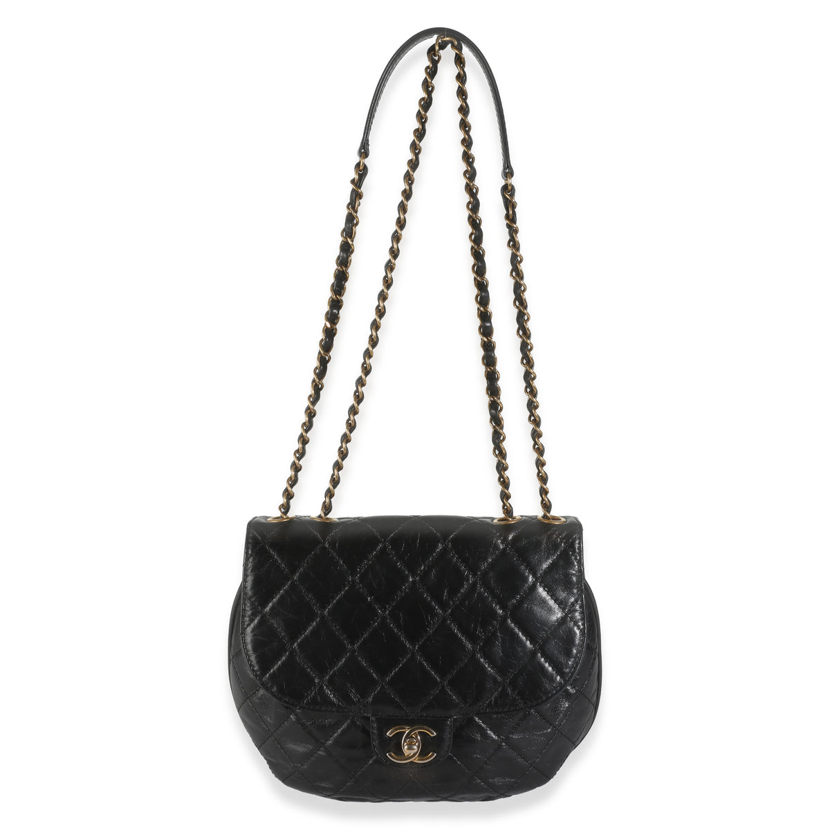 Black Glazed Quilted Calfskin Medium CC Bubble Flap Bag