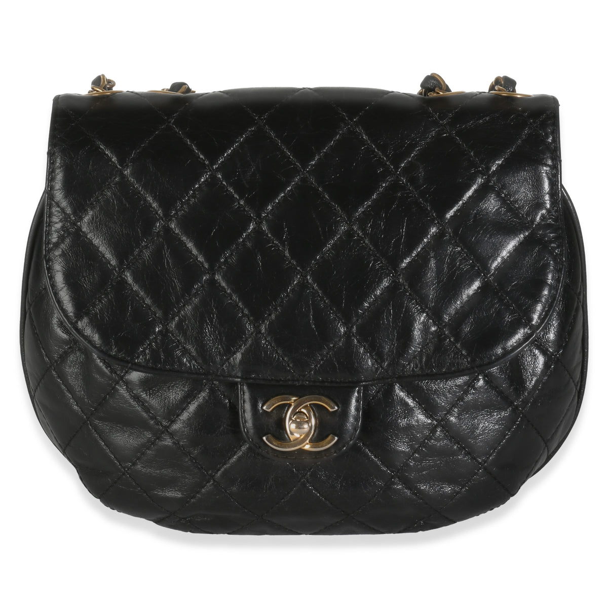 Black Glazed Quilted Calfskin Medium CC Bubble Flap Bag