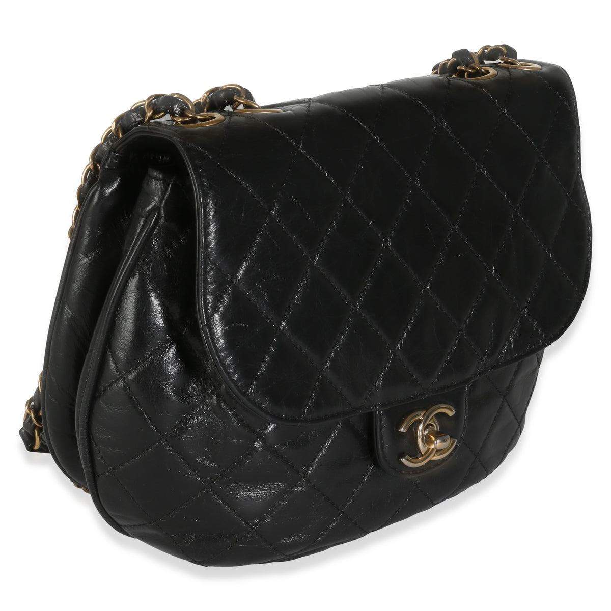 Black Glazed Quilted Calfskin Medium CC Bubble Flap Bag