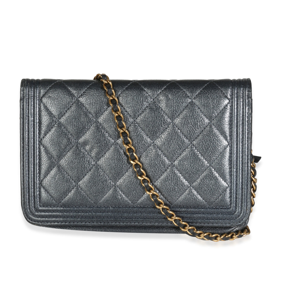 Chanel Gunmetal Quilted Lambskin Boy Wallet On Chain Handbag bv