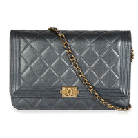 Chanel Gunmetal Quilted Lambskin Boy Wallet On Chain Handbag fv