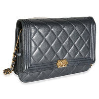 Chanel Gunmetal Quilted Lambskin Boy Wallet On Chain Handbag pv