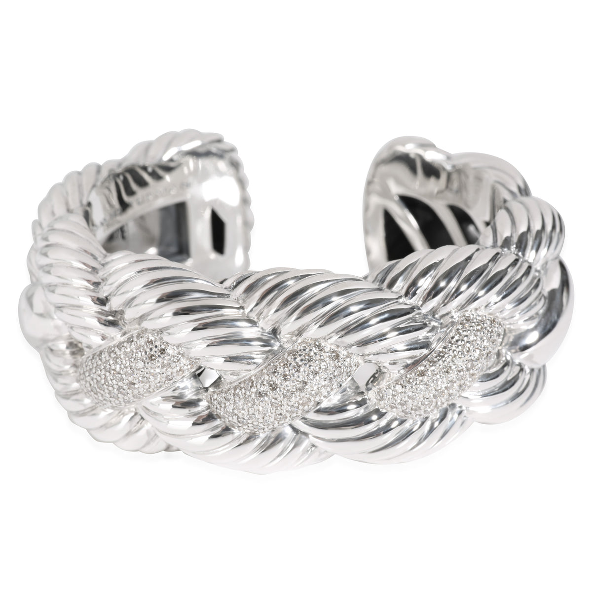 Woven Cable Cuff Bracelet With Diamonds in Sterling Silver 2.42 CTW