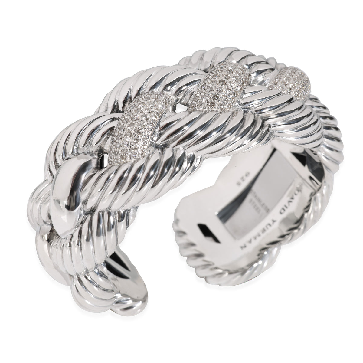 Woven Cable Cuff Bracelet With Diamonds in Sterling Silver 2.42 CTW