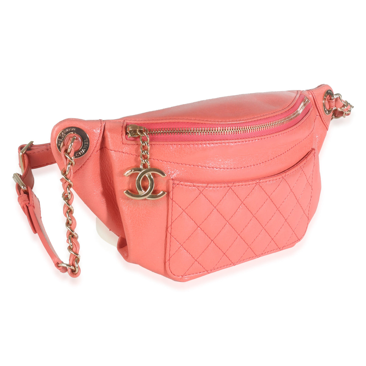 Pink Crumpled Quilted Calfskin Bi Classic Waist Bag