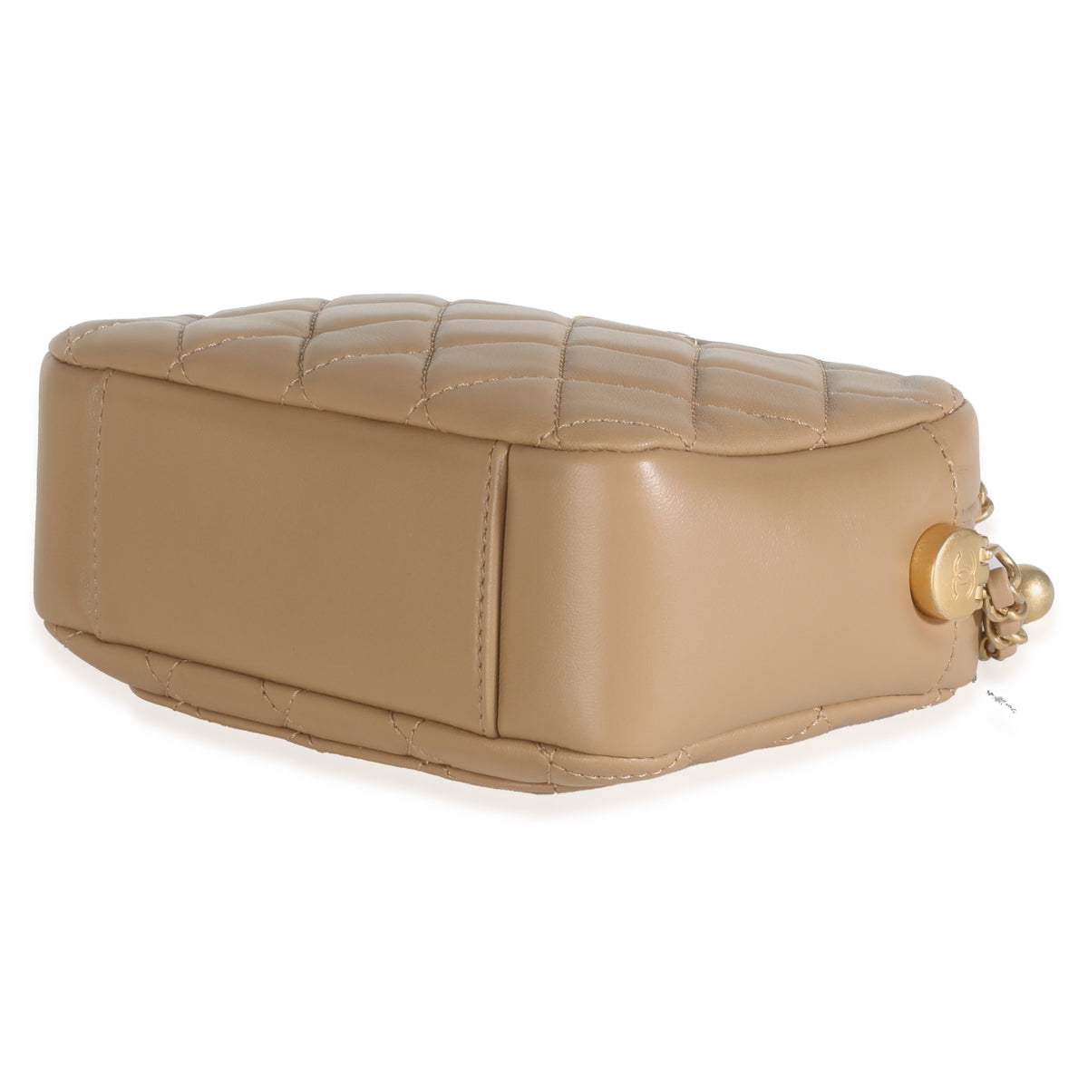 Beige Quilted Lambskin Pearl Crush Camera Case