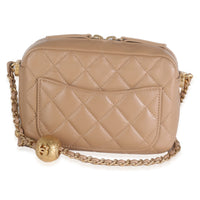 Beige Quilted Lambskin Pearl Crush Camera Case