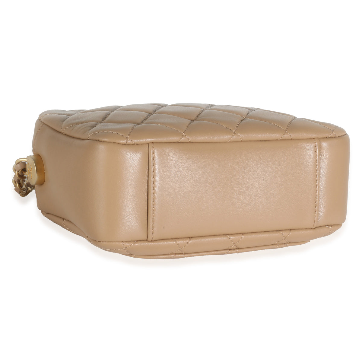 Beige Quilted Lambskin Pearl Crush Camera Case