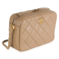 Beige Quilted Lambskin Pearl Crush Camera Case