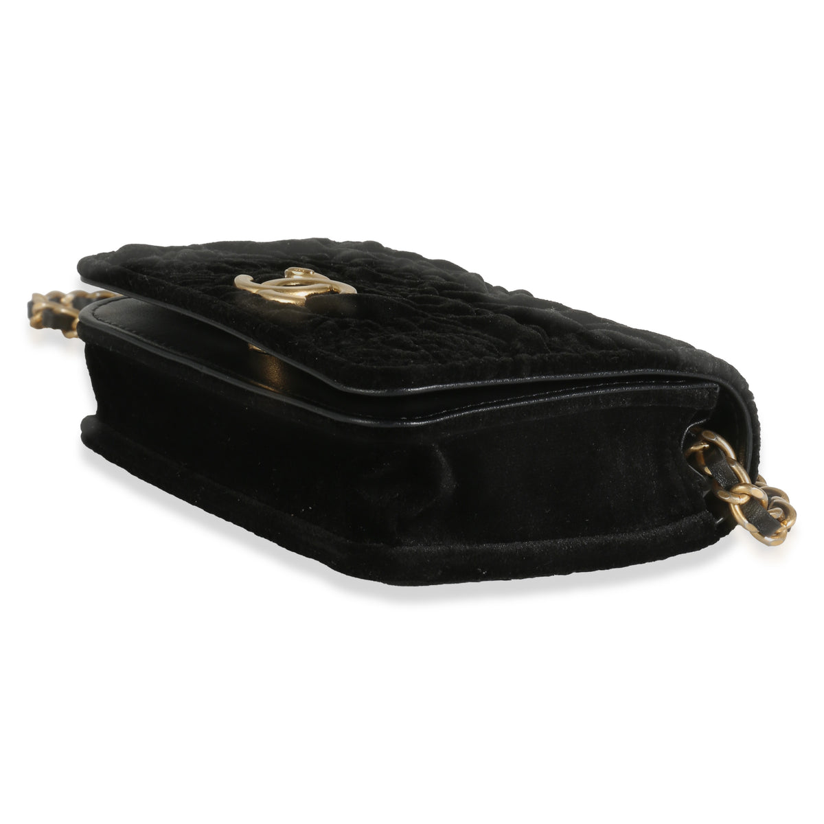 Black Velvet Camellia Mini Coin Purse With Chain