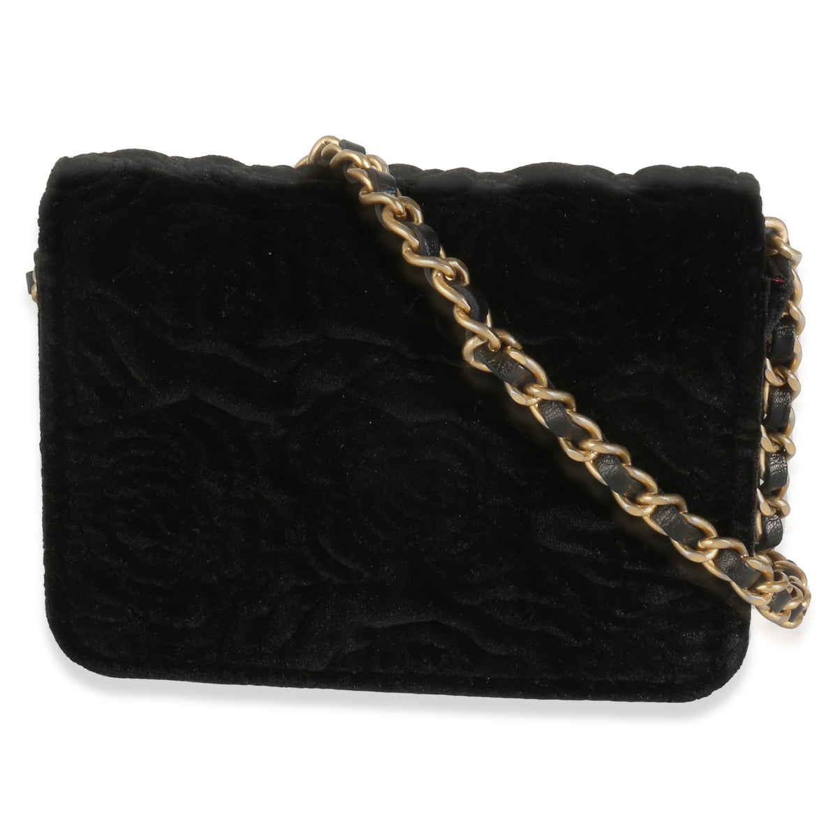 Black Velvet Camellia Mini Coin Purse With Chain