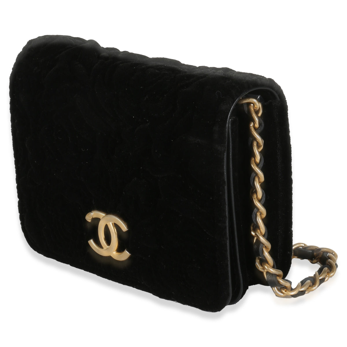 Black Velvet Camellia Mini Coin Purse With Chain