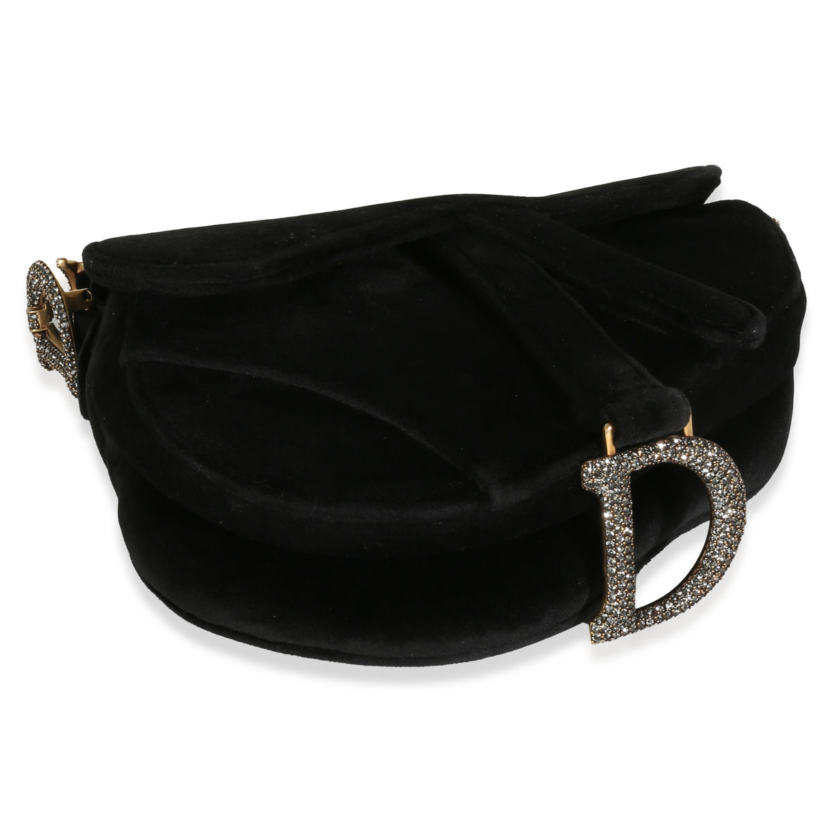 Black Velvet Crystal Mini Saddle Bag