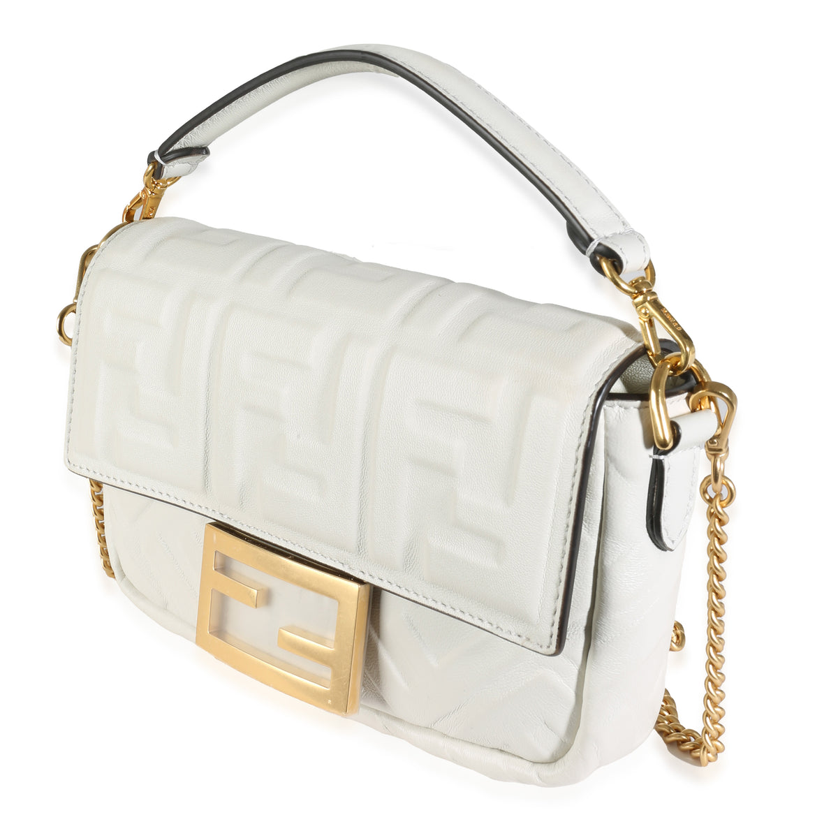 White Nappa FF 1974 Embossed Mini Baguette