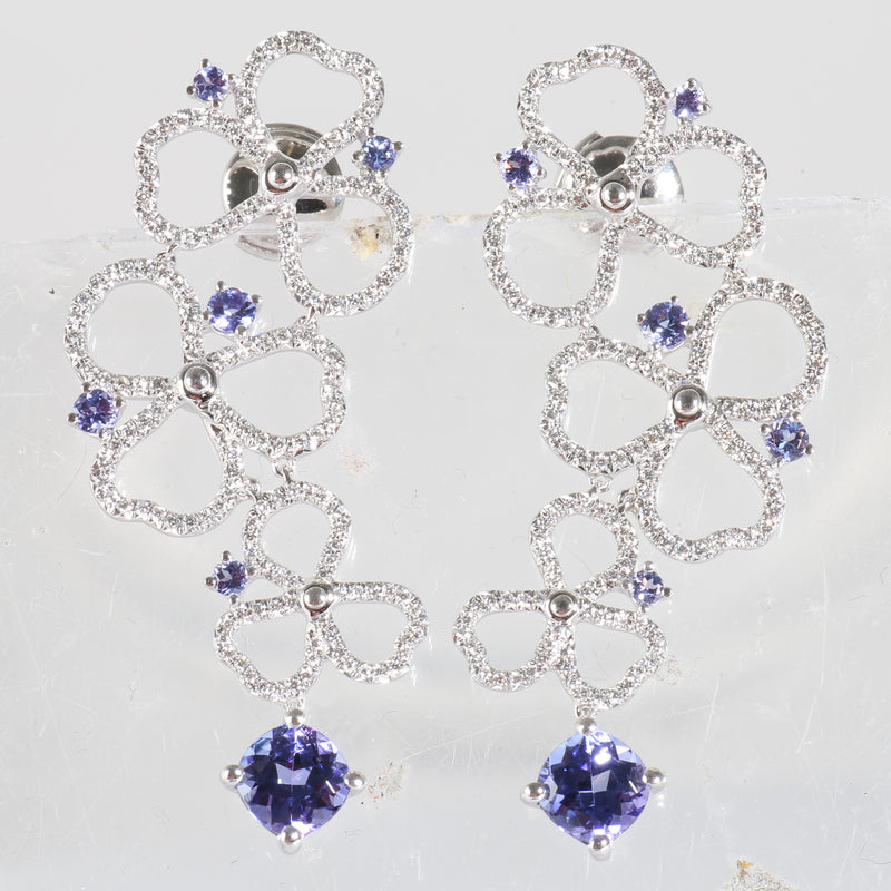 Paper Flowers Tanzanite Earrings in 18k White Gold 0.56 CTW