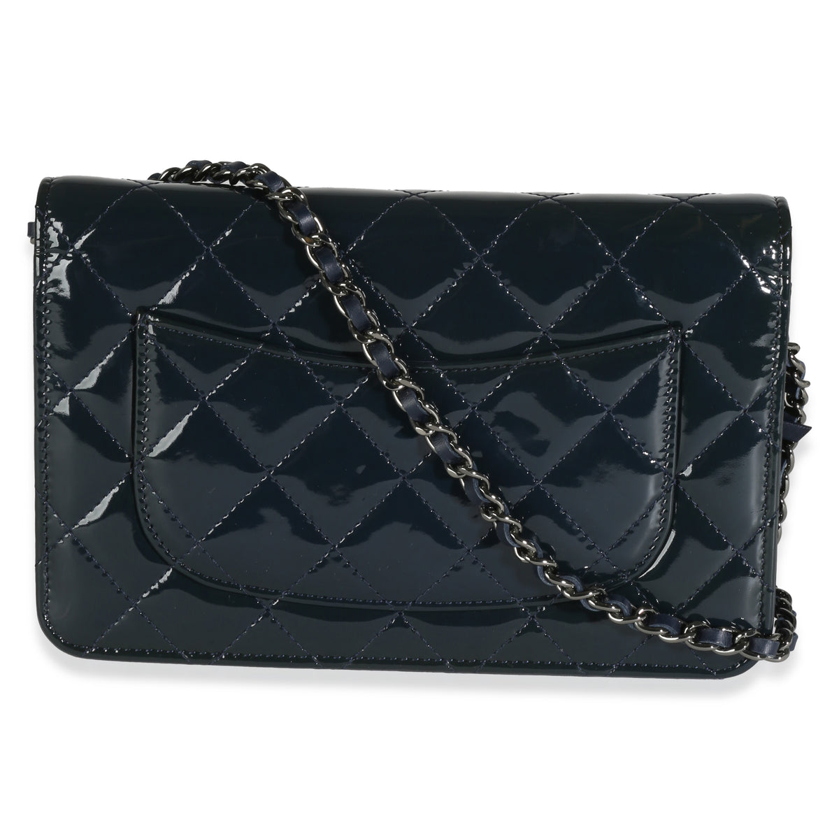 Navy Quilted Patent Wallet On Chain