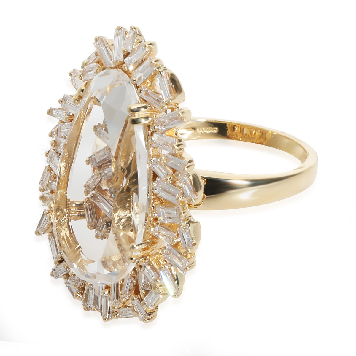 One Of A Kind Baguette Diamond & Crystal Ring in 18K Yellow Gold