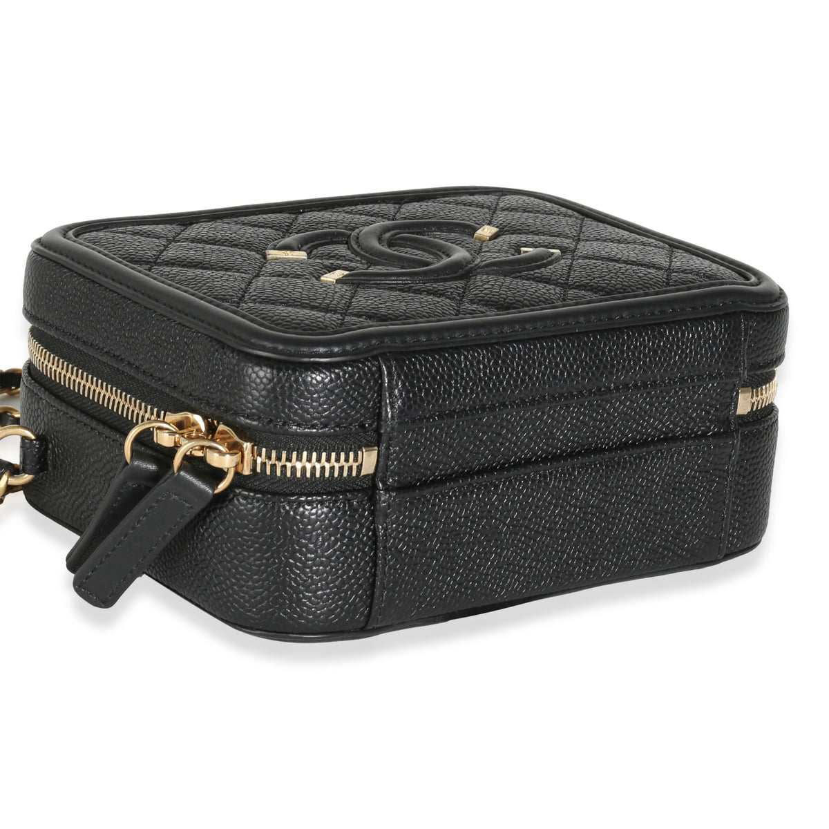 Chanel Black Quilted Caviar Small CC Filigree Vanity Case