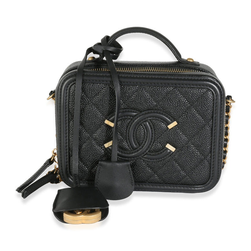 Black Quilted Caviar Small CC Filigree Vanity Case