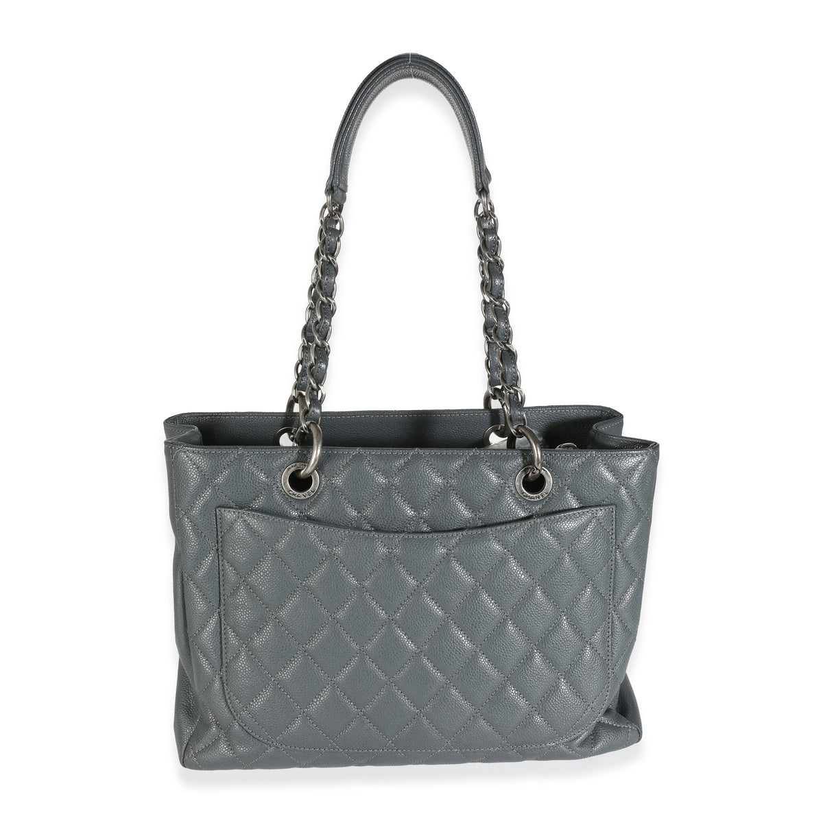 Grey Quilted Caviar Grand Shopping Tote