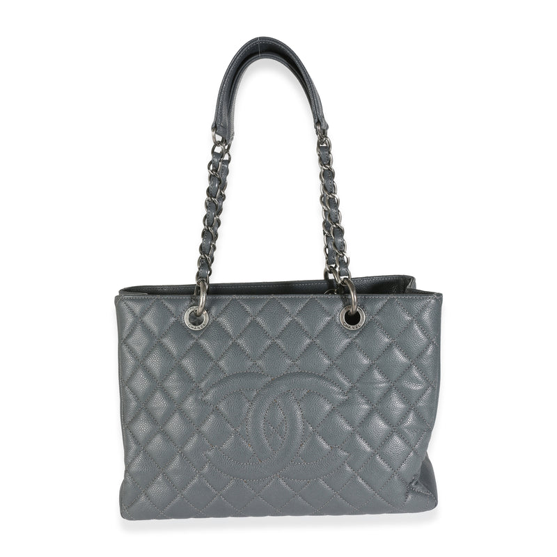 Grey Quilted Caviar Grand Shopping Tote