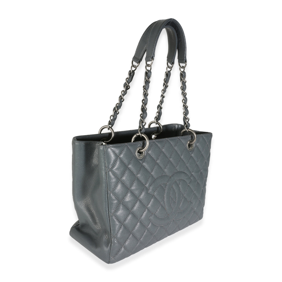 Grey Quilted Caviar Grand Shopping Tote