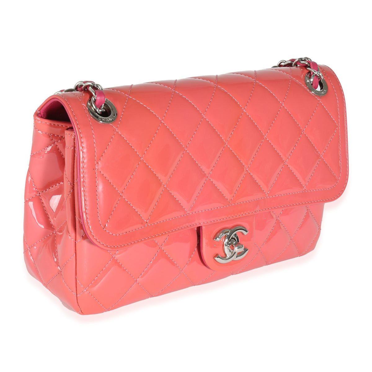 Pink Quilted Patent Medium Coco Shine Flap Bag