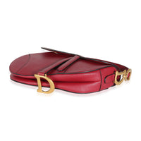 Red Grained Calfskin Medium Saddle Bag