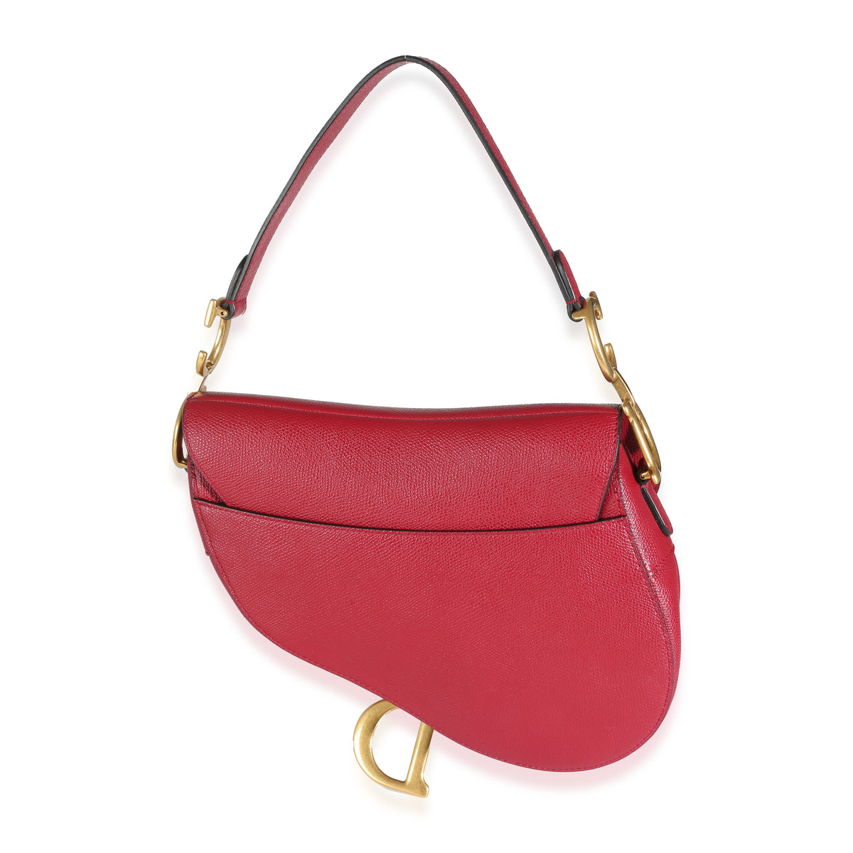 Red Grained Calfskin Medium Saddle Bag