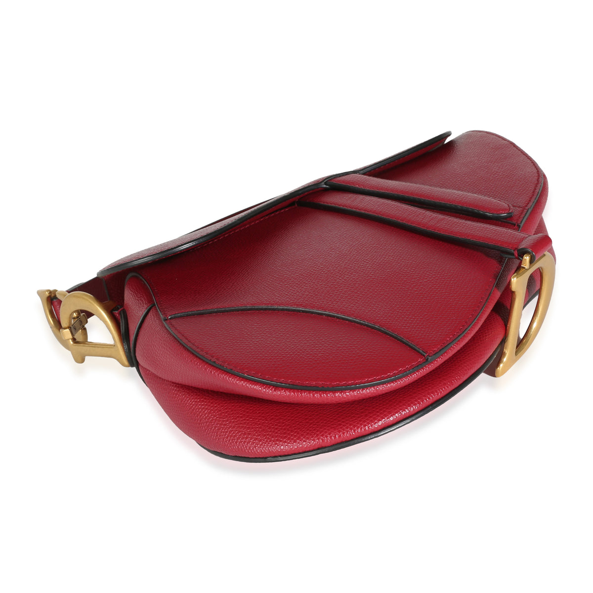 Red Grained Calfskin Medium Saddle Bag