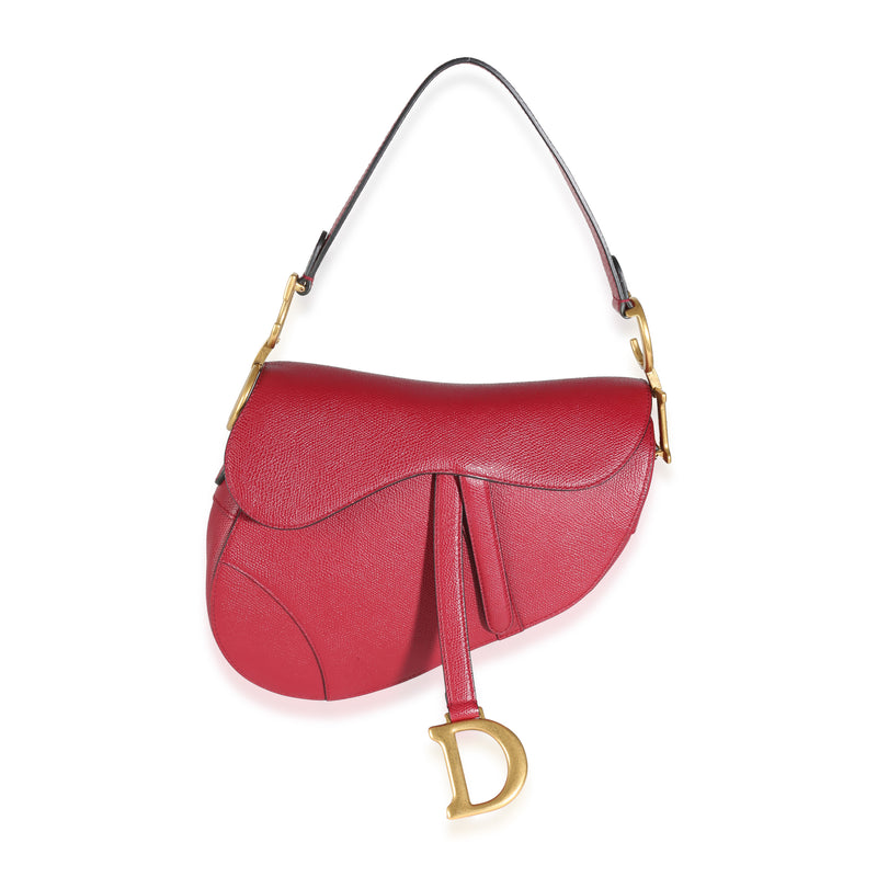 Red Grained Calfskin Medium Saddle Bag