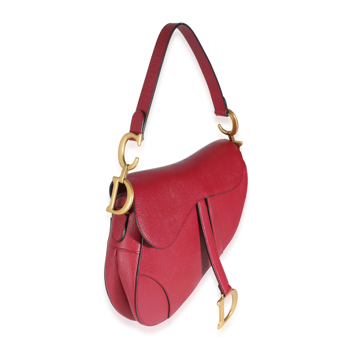 Red Grained Calfskin Medium Saddle Bag