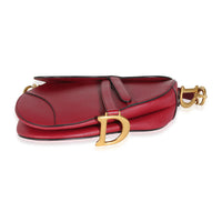 Red Grained Calfskin Medium Saddle Bag