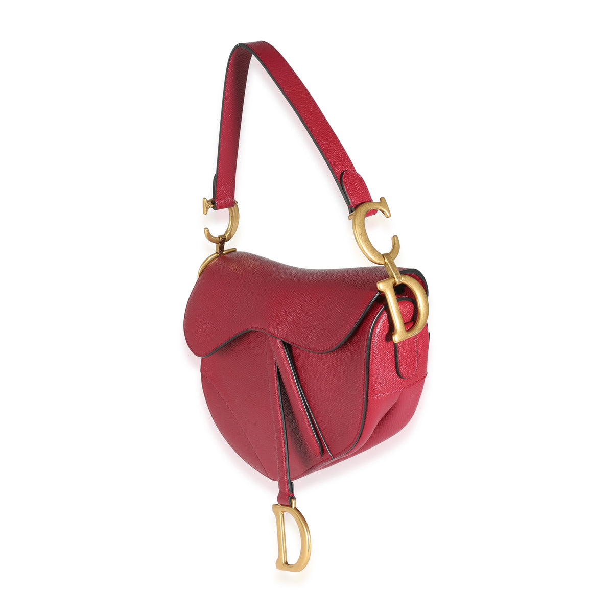 Red Grained Calfskin Medium Saddle Bag